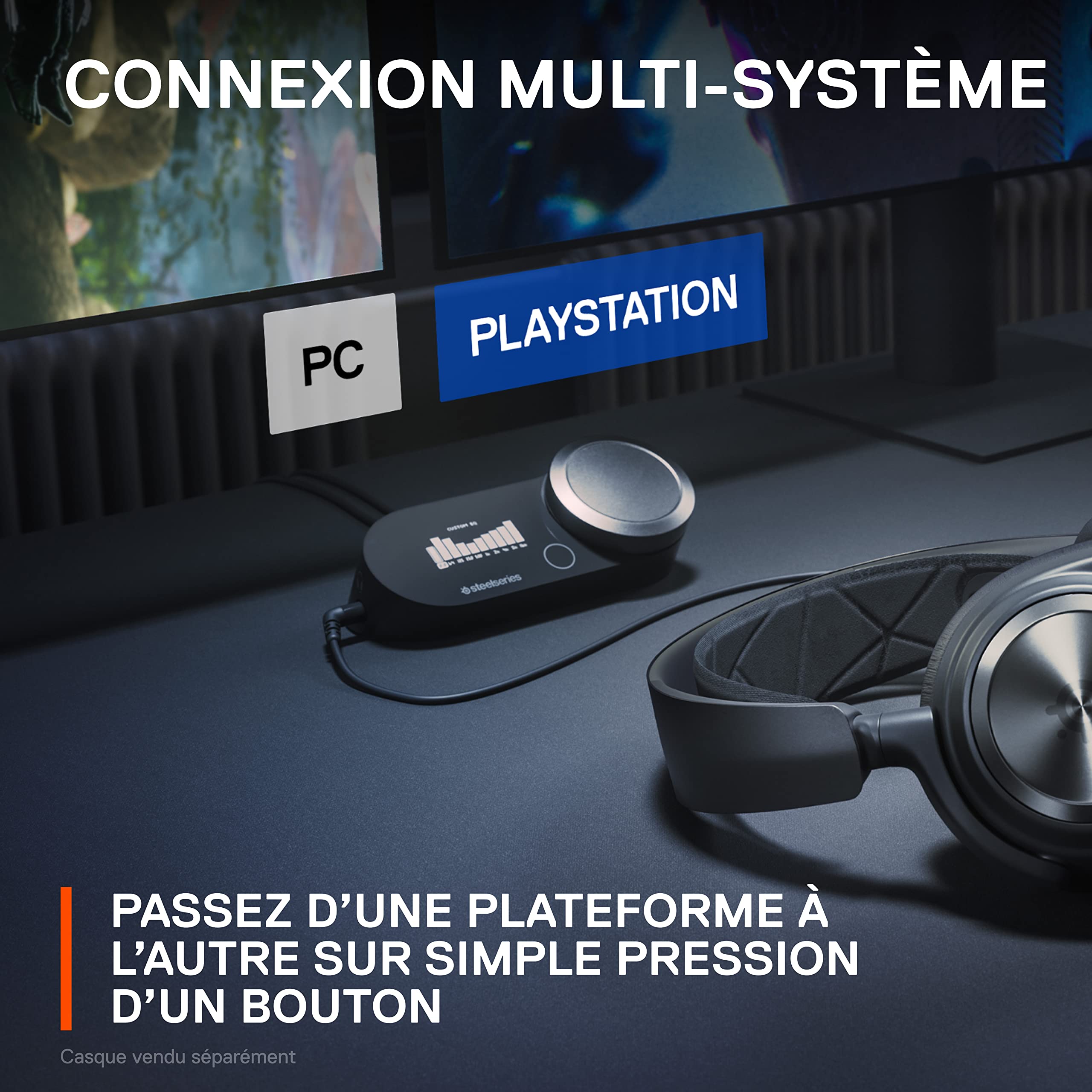 SteelSeries GameDAC Gen 2 Amplificateur Audio Hi-Res - ESS Sabre Quad-DAC - Élimination du Bruit par l’IA - Son Spatial 360° - Certifié Hi-Res - PC, PS5, PS4