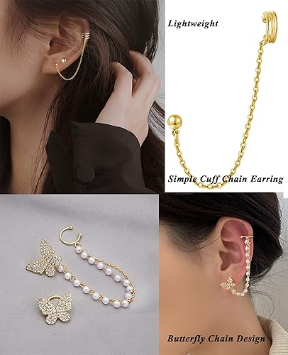 Miniatura 4 de Tornito 6-12 aretes de cadena de hoja, copo de nieve, estrella, mariposa con circonita cúbica, aretes de trepador, cadena colgante, aretes de borla