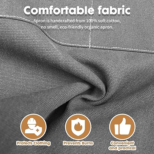 Miniatura 8 de Delantal de chef con bolsillo grande, delantal para carpintería, lona de algodón, correas ajustables, ideal