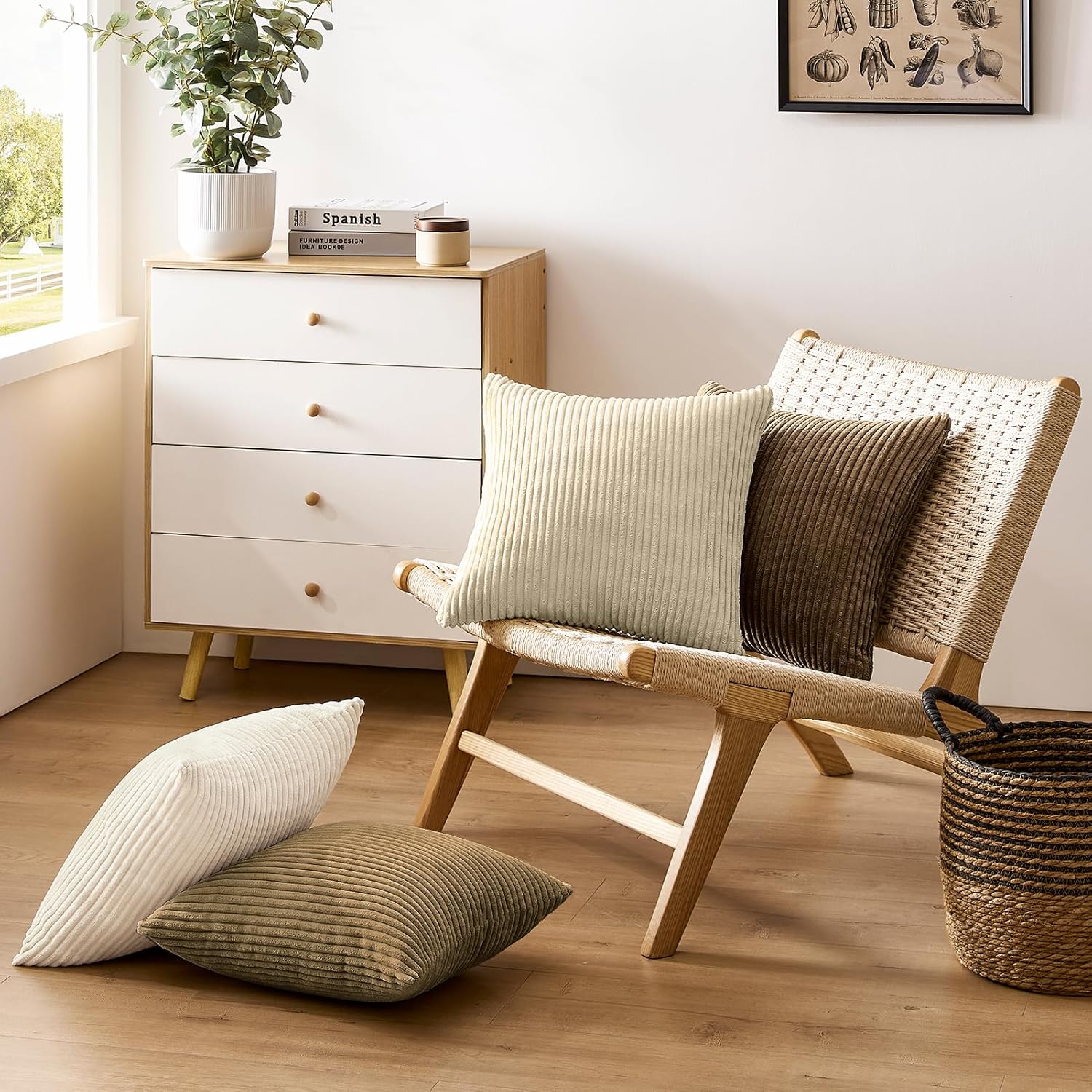 Softalker Decorative Throw Pillow Covers 24 x 24, Set of 4, Soft Corduroy Solid Striped Pillow Cover, Modern Decor Cushion Pillow Cases for Couch Sofa Bedroom Living Room, Caramel