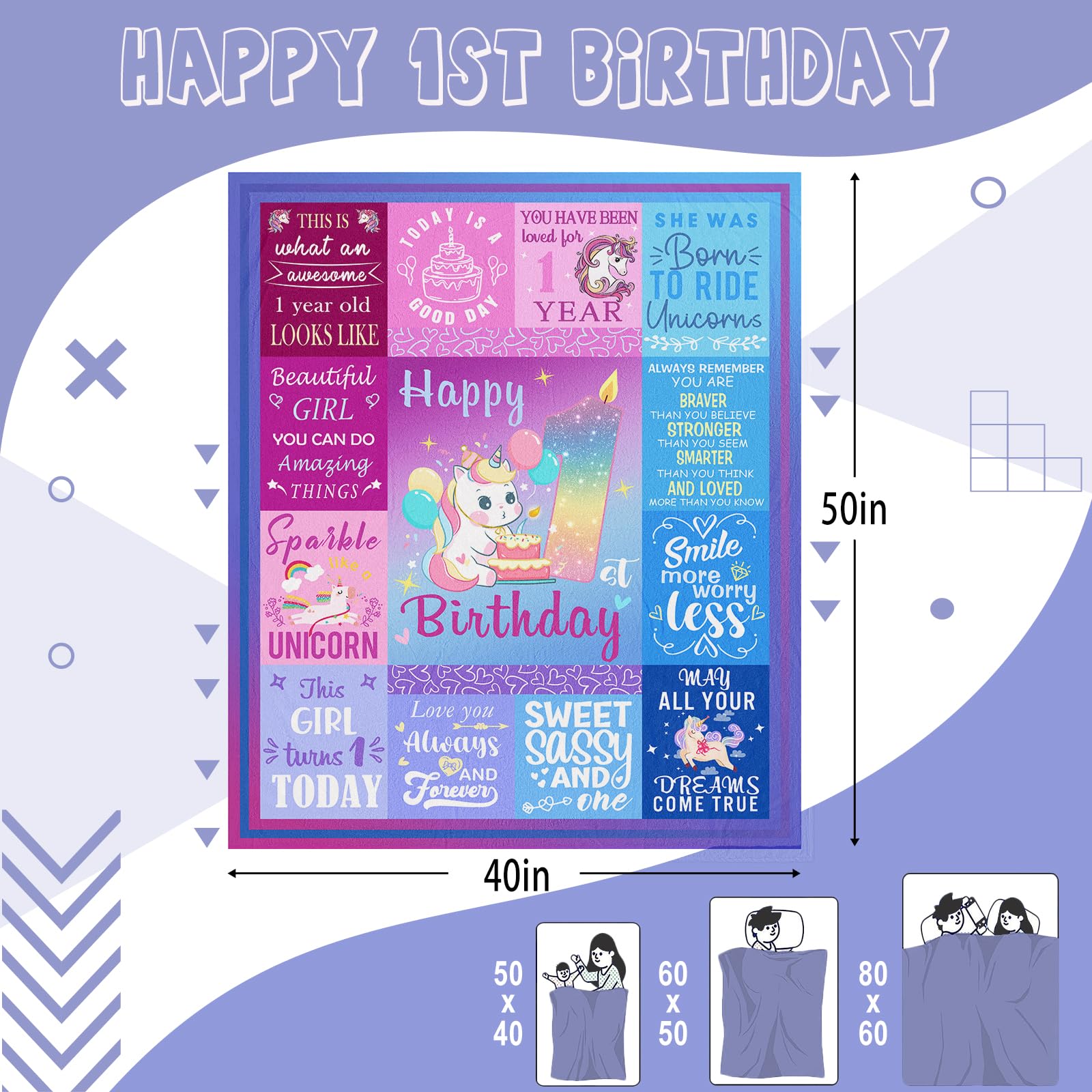 Couverture cadeau d'anniversaire pour fille de 1 an, cadeau de 1er anniversaire pour fille, cadeau d'anniversaire pour fille d'un an, cadeaux de premier anniversaire pour filles, décorations