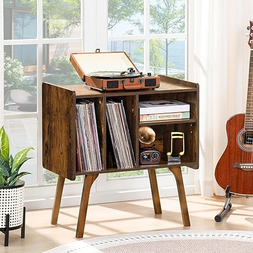 Miniatura 5 de LELELINKY Soporte para tocadiscos, mesa de almacenamiento de discos de vinilo con 4 gabinetes de hasta 120 álbumes, soporte para tocadiscos de