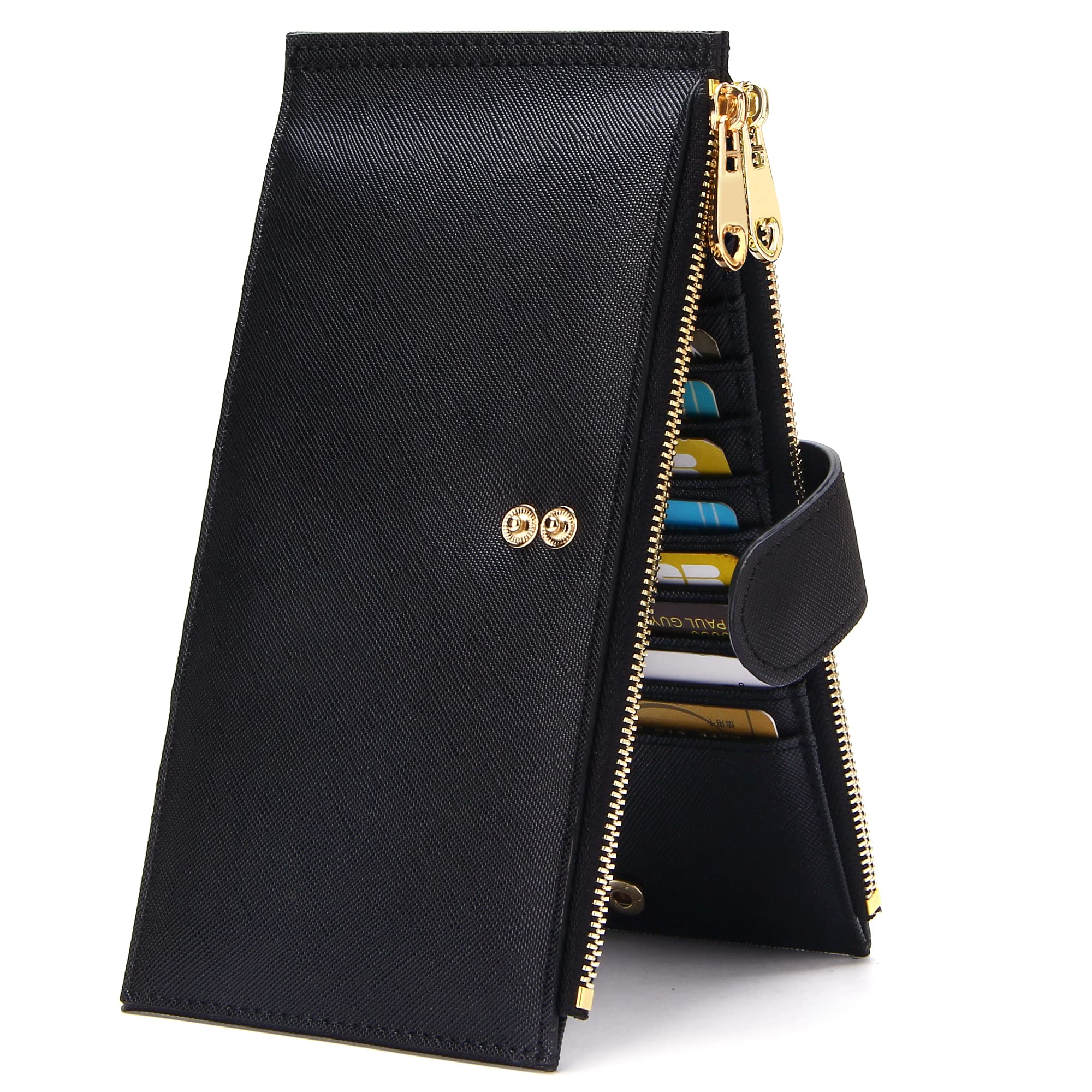 Badiya Womens Wallet RFID Blocking Bifold Multi Card Holder Wallets Large Capacity Cellphone Purse with Zipper Pocket Gift