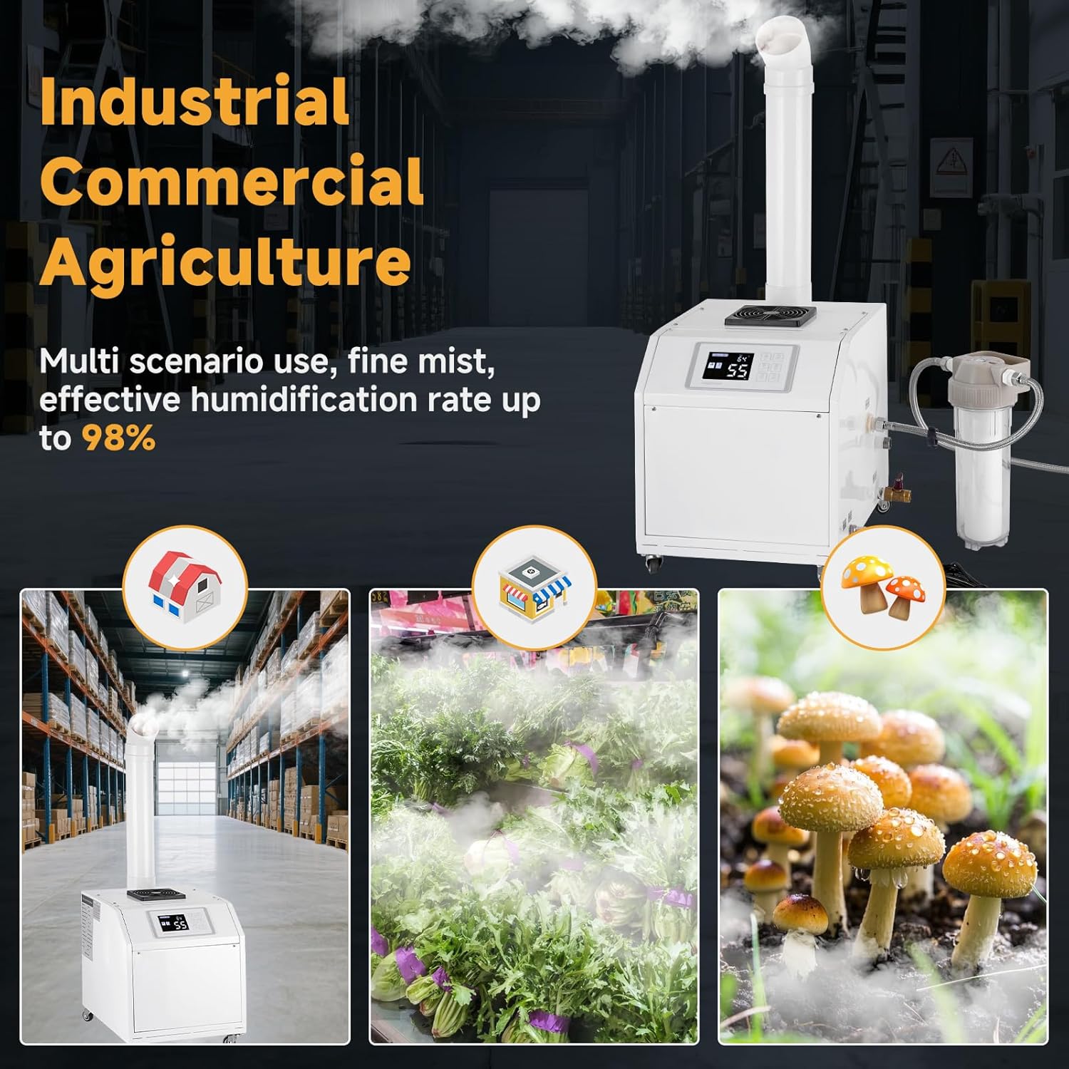 Commercial & Industrial Cool Mist Humidifier 3L/H 1600Sq.Ft | Stainless Steel Auto-Fill Fogger with Timer | Automatic Humidity Control for Greenhouse Plants, Mushroom Farm