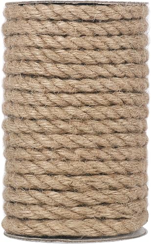 Vivifying Jute Rope, 50 Feet 8mm Natural Heavy Duty Twine for Crafts, Cat Scratch Post, Bundling and Hanging