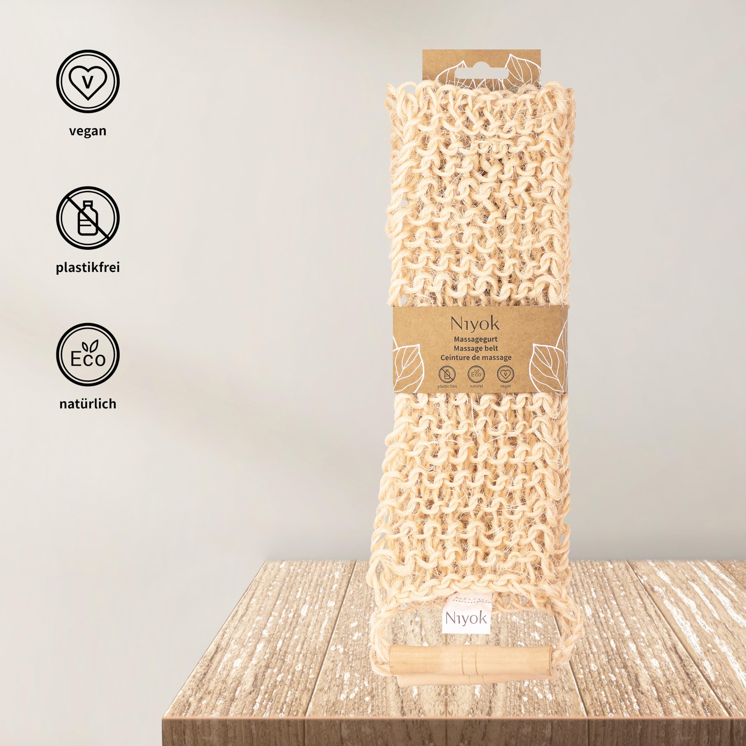 4018 NIY Niyok Sisal Back Grater/Massage Strap, beige, Rückenreiber / Massagegurt - Image 3