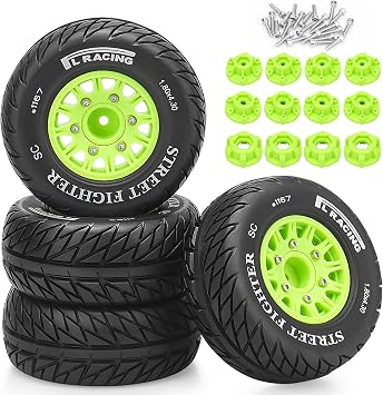 12mm/14mm/17mm Hex RC Wheels and Tires RC Truck Tires 1/10 Scale Tyres Hex Detachable Replacement for Arrma Senton Slash Axial Redcat Rc4wd Fury Green C