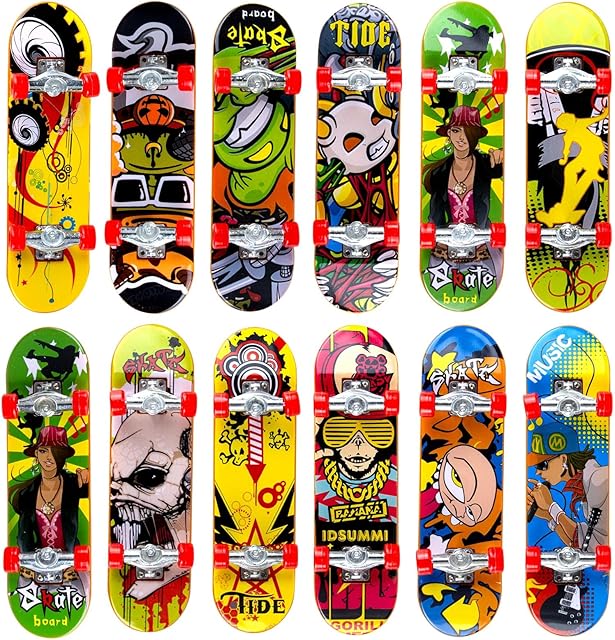 AWAVM Finger Board 12PCS Fingerboards Finger Skateboard Mini Skateboard Deck Truck Mini Finger Skateboard Toy Tech Deck - Perfect for Kids Party Favours Bag Fillers Children Gift(Random Color)