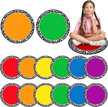 12 Pcs Rainbow Classroom Decor Carpet Seats for Preschool Kindergarten Learning Playing Area 17 Inch Round Classroom Rug Floor Cushions Non Slip Cushion Decor