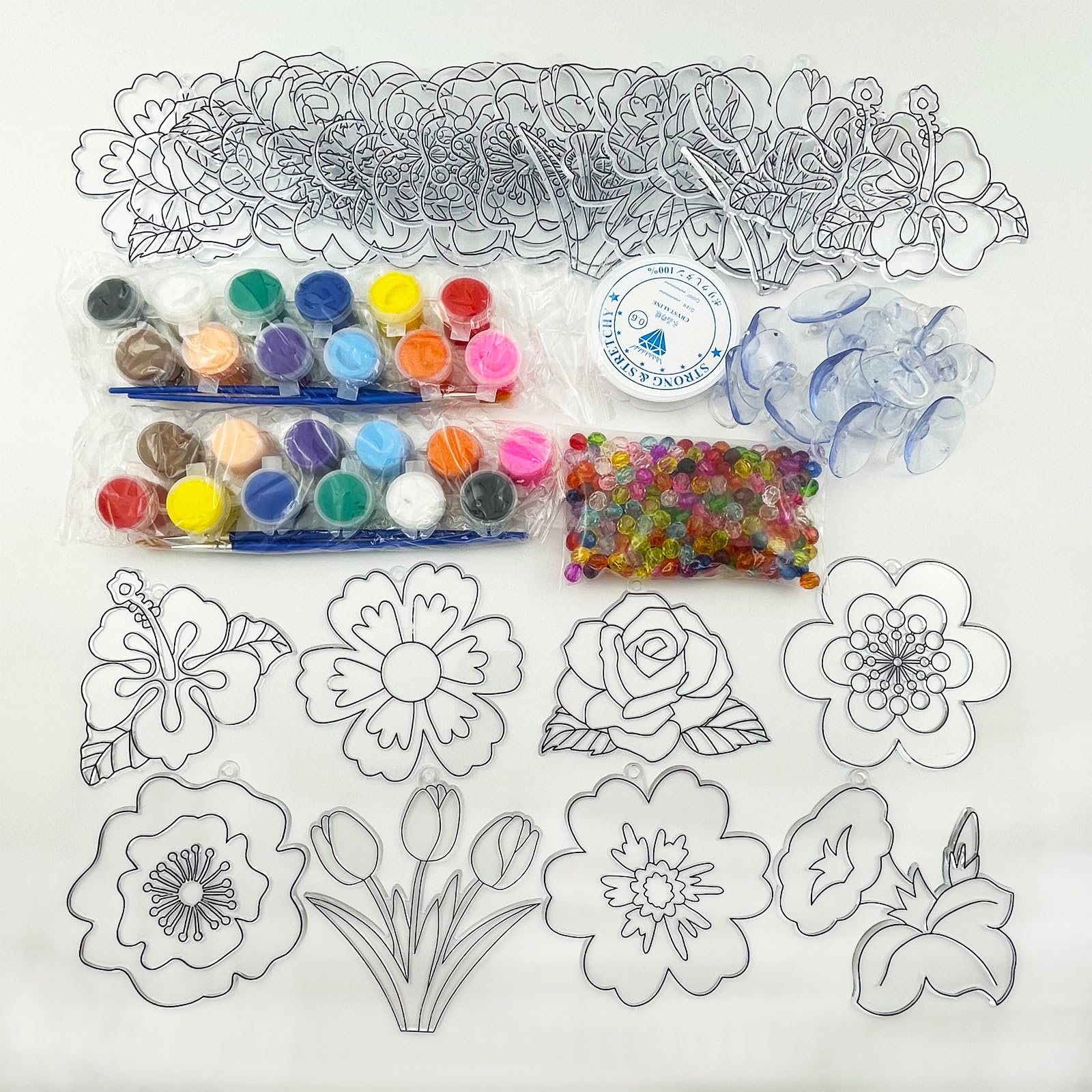 JEKEJIAJIU 24 Pcs 4 Inch Spring Flower Suncatchers Window Art Kits, Flower DIY Suncatchers Craft Kit Make Your Own Suncatcher Paint Floral Sun Catcher Ornamentsfor Easter Spring Party Decoration — view 4