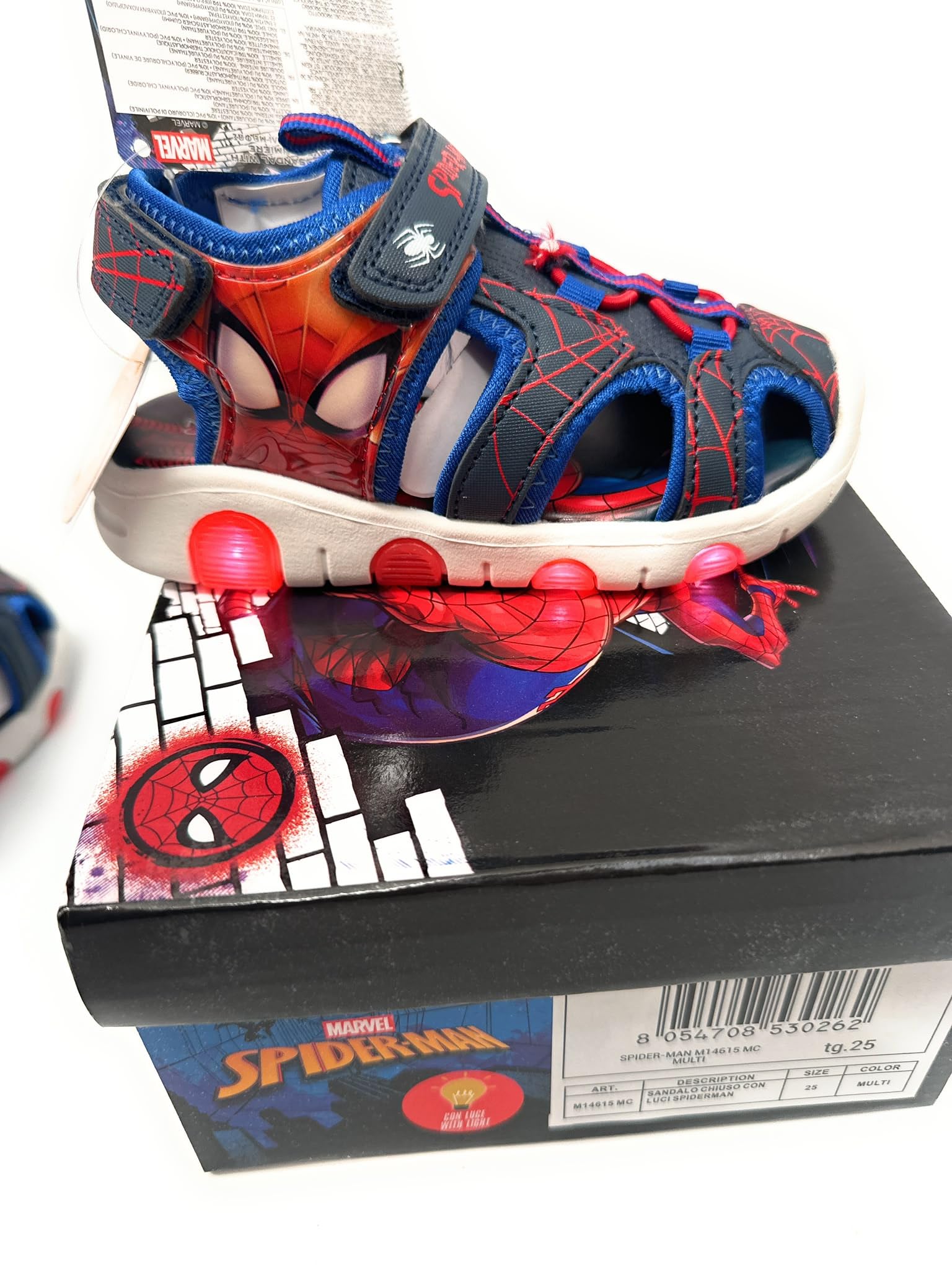 Scarpe Sandalo Chiuso Sneakers per Bambini Spider-Man Luci LED, Suola Luminosa, Luce Rossa,Varie Taglie (nerom Rosso, Sistema Taglie Calzature EU, Bambino Piccolo (2-5 Anni), Numero, Media, 27)
