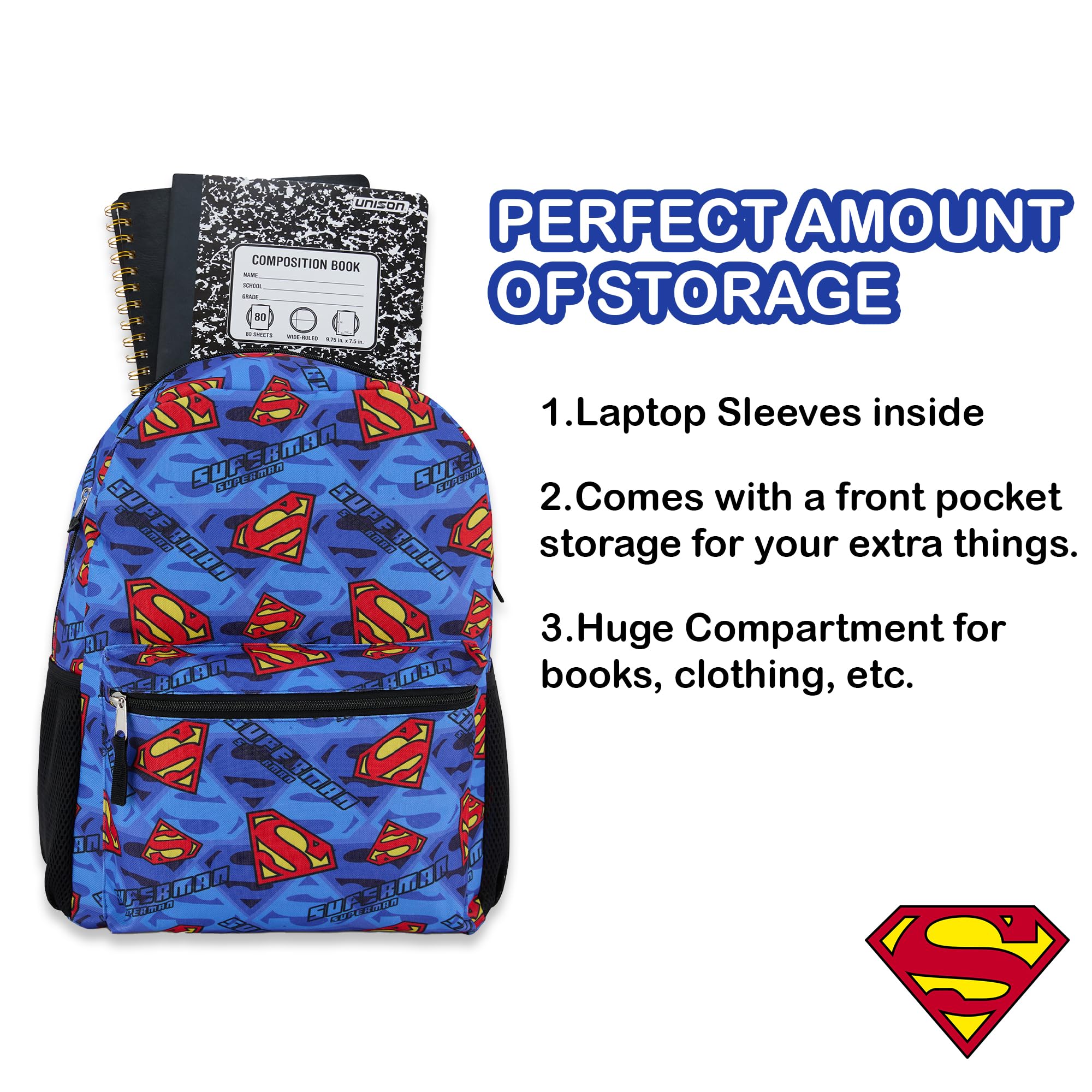 DC Comics Zaino per bambini, motivo: Batman, Superman, The Joker, per ragazzi e ragazze, per la scuola