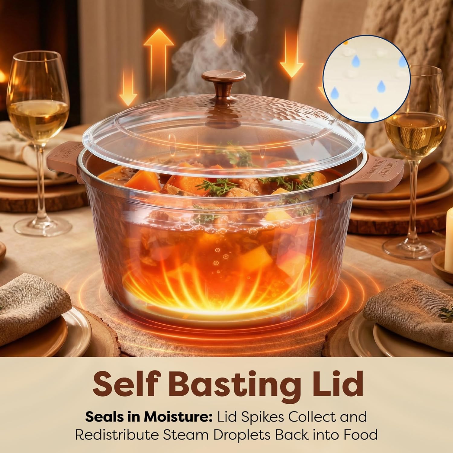 Gotham Steel Hammered 5 Qt Lightweight Dutch Oven Pot with Lid & Holders, Ceramic Non Toxic, Oven Safe & Even Heat Retaining Dutch Oven for Bread Baking Sourdough, Soup, 70% Lighter than Cast Iron