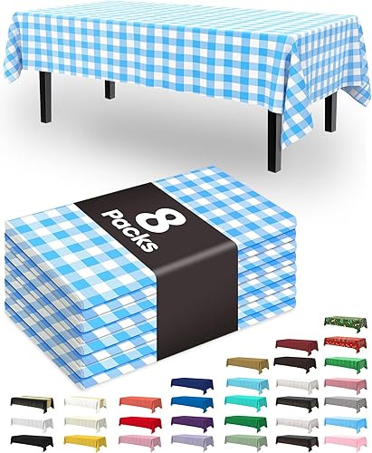 Miniatura 40 de Pureegg Juego de 8 manteles de plástico desechables, 54 x 108 pulgadas, manteles para fiestas, picnic, bodas, manteles decorativos, rectangulares