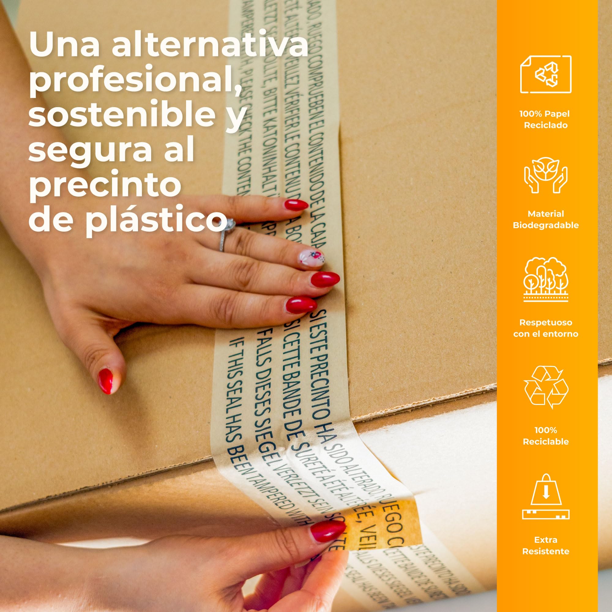 Caja Profesional de 24 Rollos de Cinta de Papel Kraft Engomada Activada por Agua, 70 mm x 100 m, Precinto de Seguridad Impreso, Adhesivo Vegetal, Mandril de 76 mm