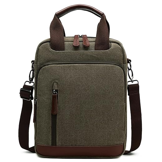 mygreen Mens Bag Canvas Shoulder Bag Small Messenger Crossbody Bag Work Bag Vintage Multi-function Army Green