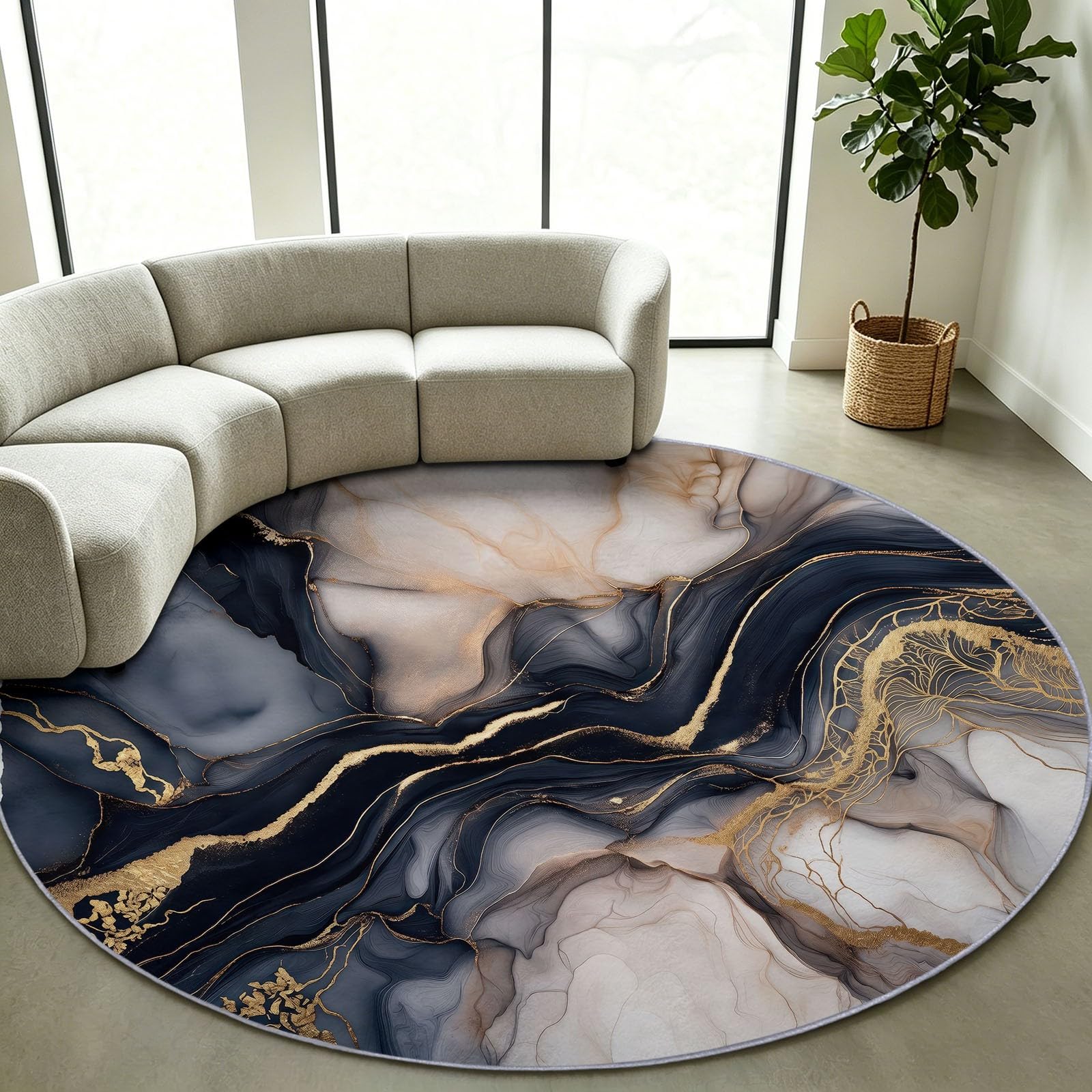 Alfombra de salón efecto brillante para renovar tu comedor con diseño abstracto negro y dorado