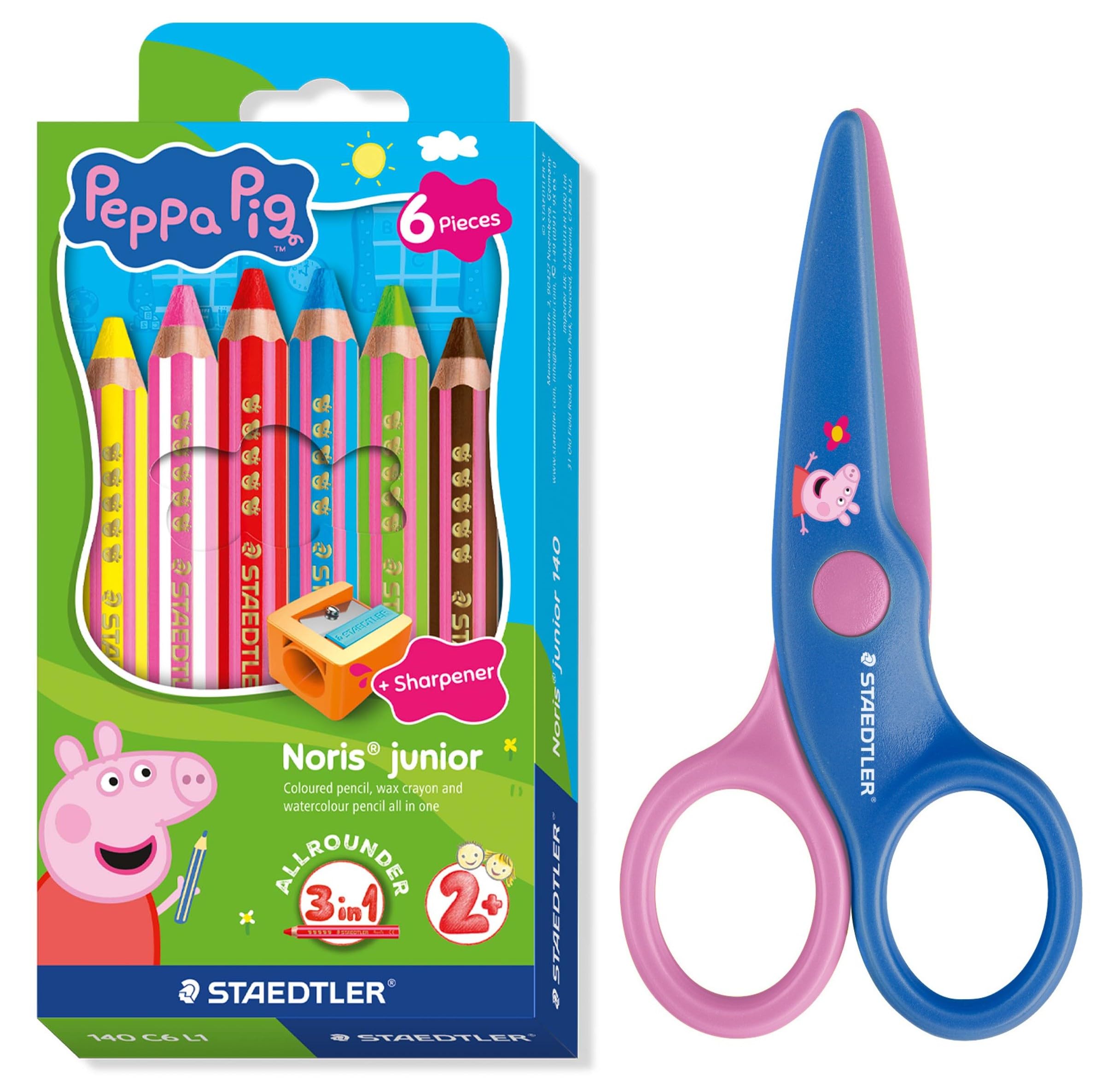 STAEDTLER Noris Junior Peppa Pig Set of 6 Colouring Pencils Set and Children's Scissors with Rounded Tips for First Craft Exercises