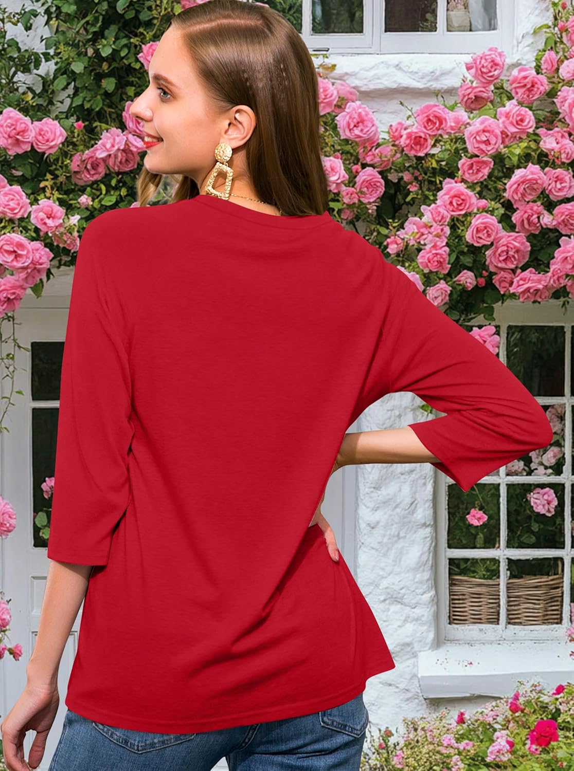 Valentines Shirts for Women Cute Love Heart Graphic T-Shirt 3/4 Sleeve Valentine's Gift Tees - Image 4