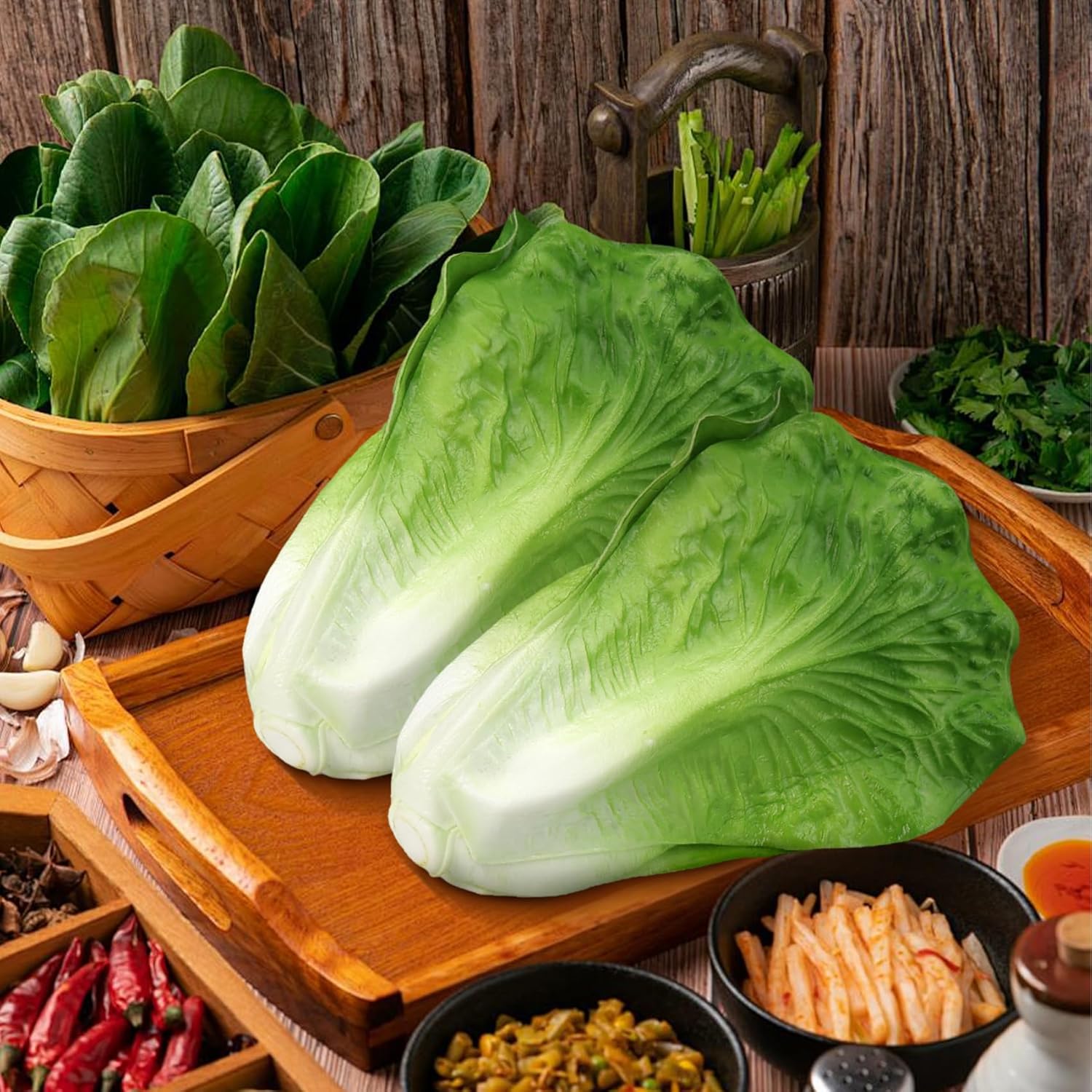 Lorigun Artificial Lettuce, Fake Vegetable, Artificial Vegetables for Decoration, Home Kitchen Decor, PU Vegetable 2 Pcs