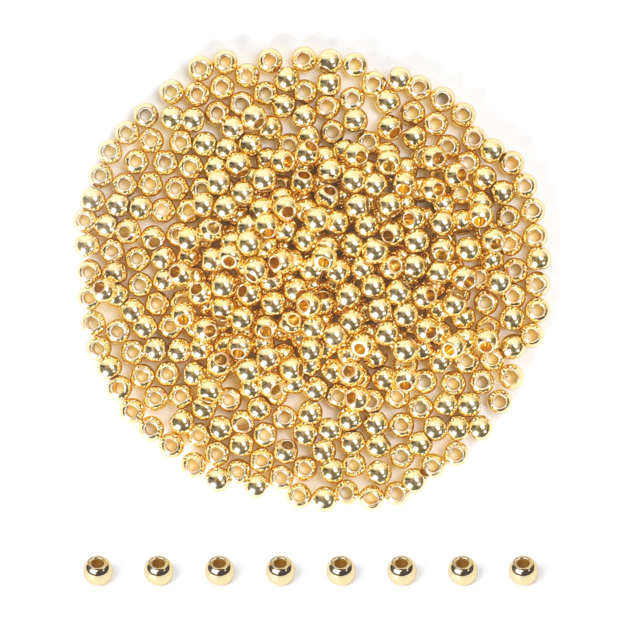 400pcs 3mm 18K Gold Filled Spacer Beads for Bracelets, Necklace, Earring - Seamless Small Gold Round Circle Beads for Bulk Making Supply