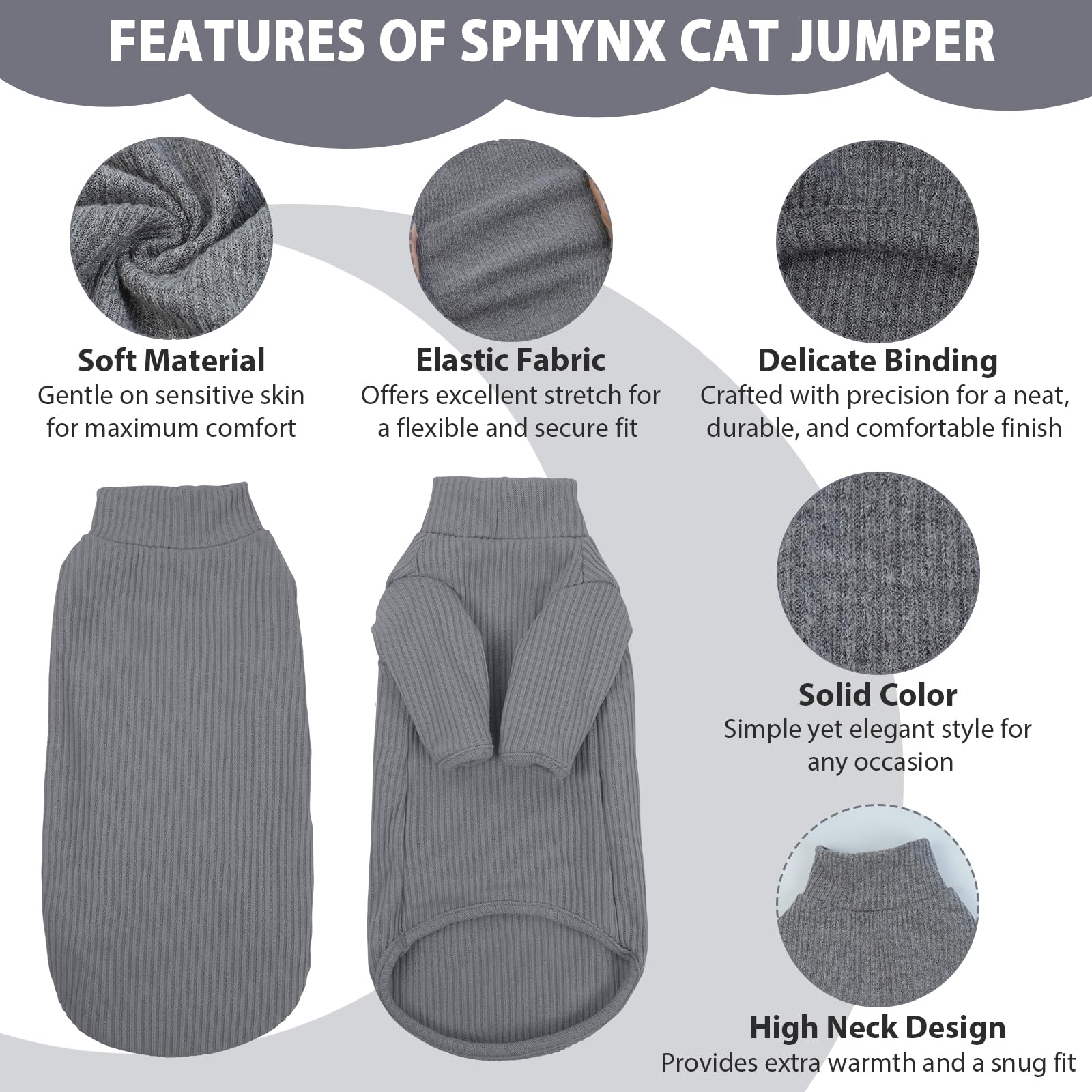 Cat Clothes, Sphynx Cat Clothing, Sphynx Cat Jumper, Cat Clothes For Cats Only, Hairless Cat Jumper, Breathable Cat Pyjamas, Warm Cat Coat, Cat Sweater, Cat Vest For Sphynx, Devon Rex-M — view 2