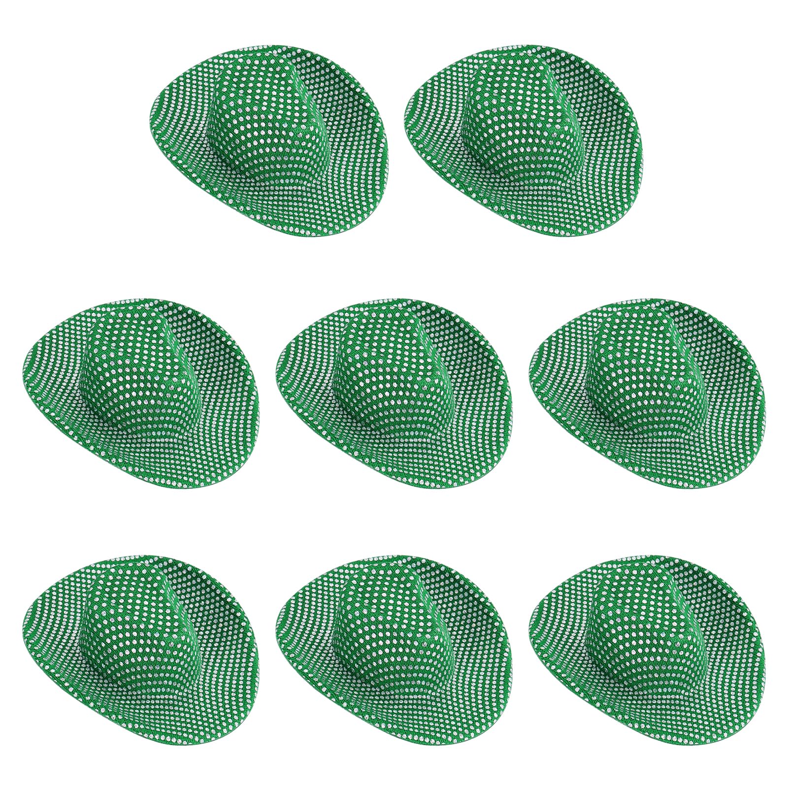 PATIKIL Mini Cowboy Hats, 8 Pcs Miniature Western Cowboy Hat for Crafts Party Decoration, Doll Pet Dress Up, Glitter Dot Style, Green