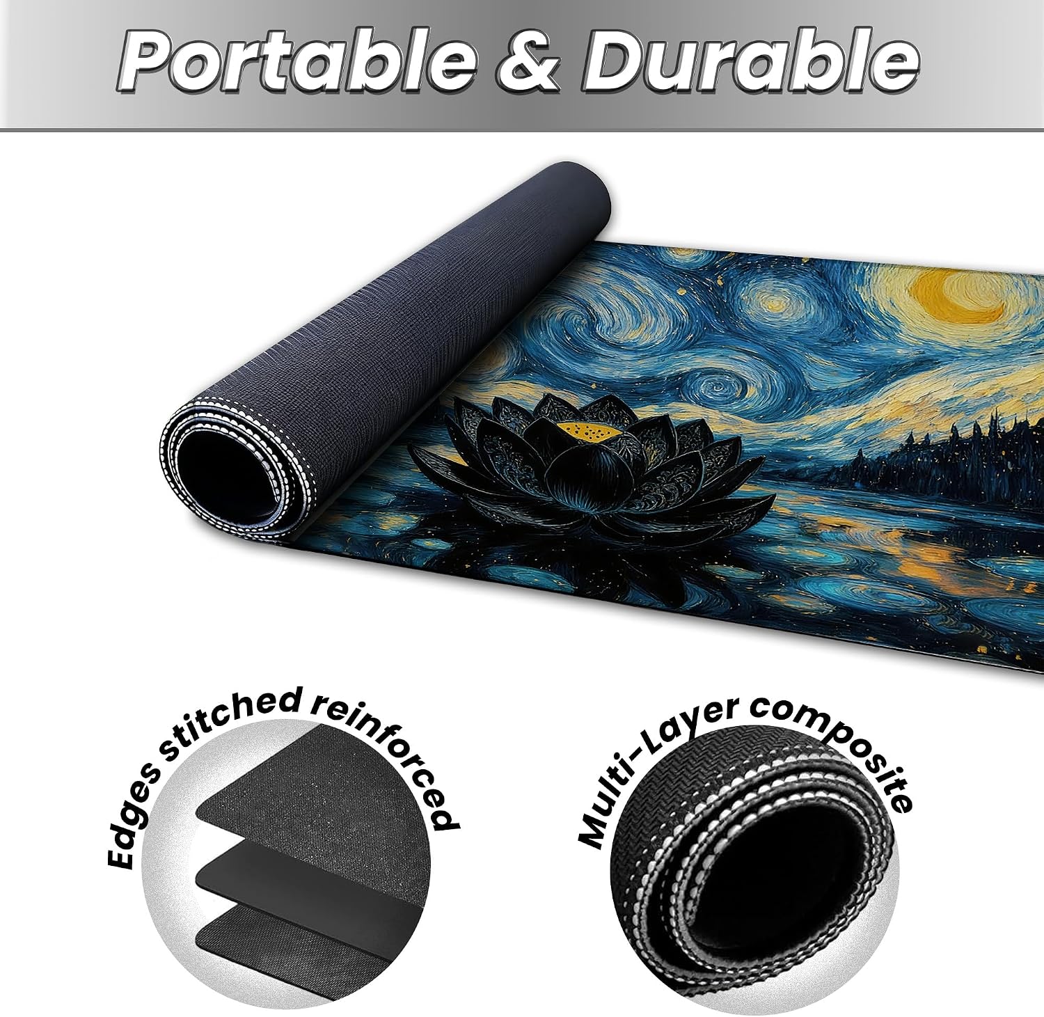 MTG Playmat, TCG Card Game Mat 24x14 Inch, Stitched Edge-Locking, Non-Slip Rubber Play Mat for Magic The Gathering, Trading Card Game Tabletop Mat (Starry Starry Black Lotus)