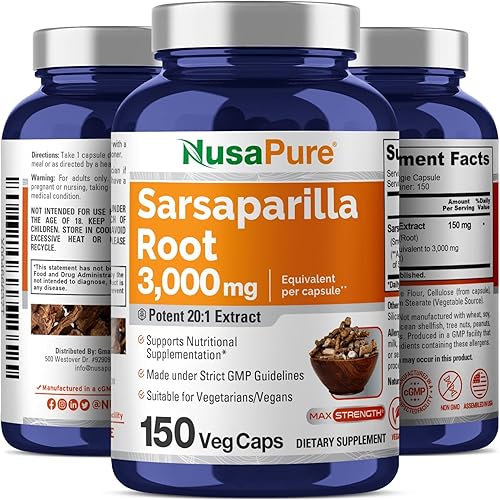 Miniatura 4 de NusaPure Extracto de raíz de sarsaparilla 201 - Apto para vegetarianosveganos, sin OMG - 3000 mg - 150 cápsulas