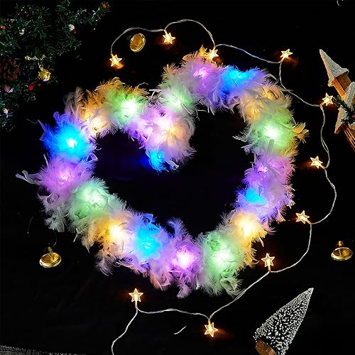 Miniatura 4 de 6 piezas de boa de plumas de 2 yardas, 1.94oz, luces LED coloridas, bufanda de baile para disfraces, fiesta, boda, Halloween, decoración del hogar