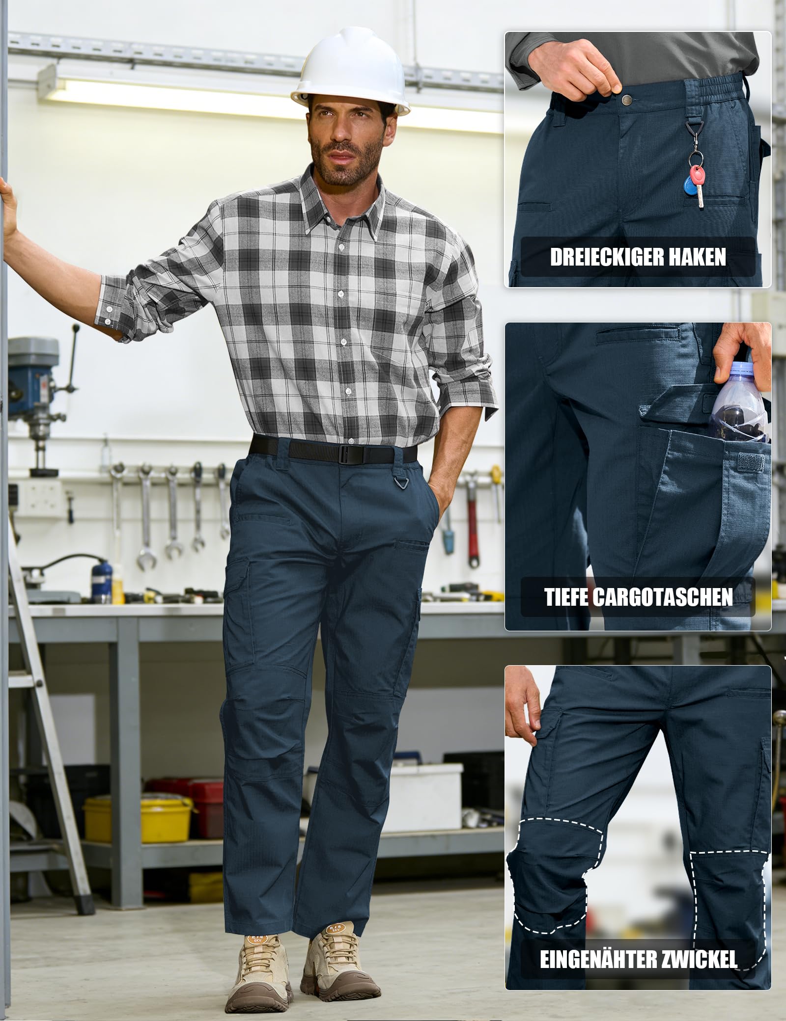 MOURCE Pantalones de senderismo para hombre, resistentes al agua, antidesgarros, elásticos, pantalones cargo para hombre, ligeros para exteriores (sin cinturón)