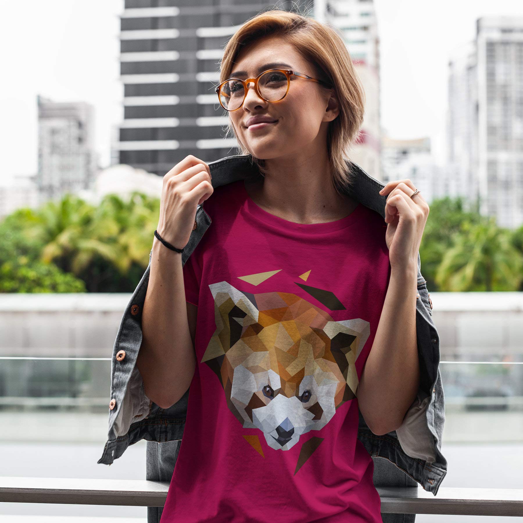 Playera con diseño de Panda roja - Divertida Camiseta para Amante de los Animales - Regalo de Caricatura Kawaii para Mujer - Camiseta con impresión de bebé Gris Gris L