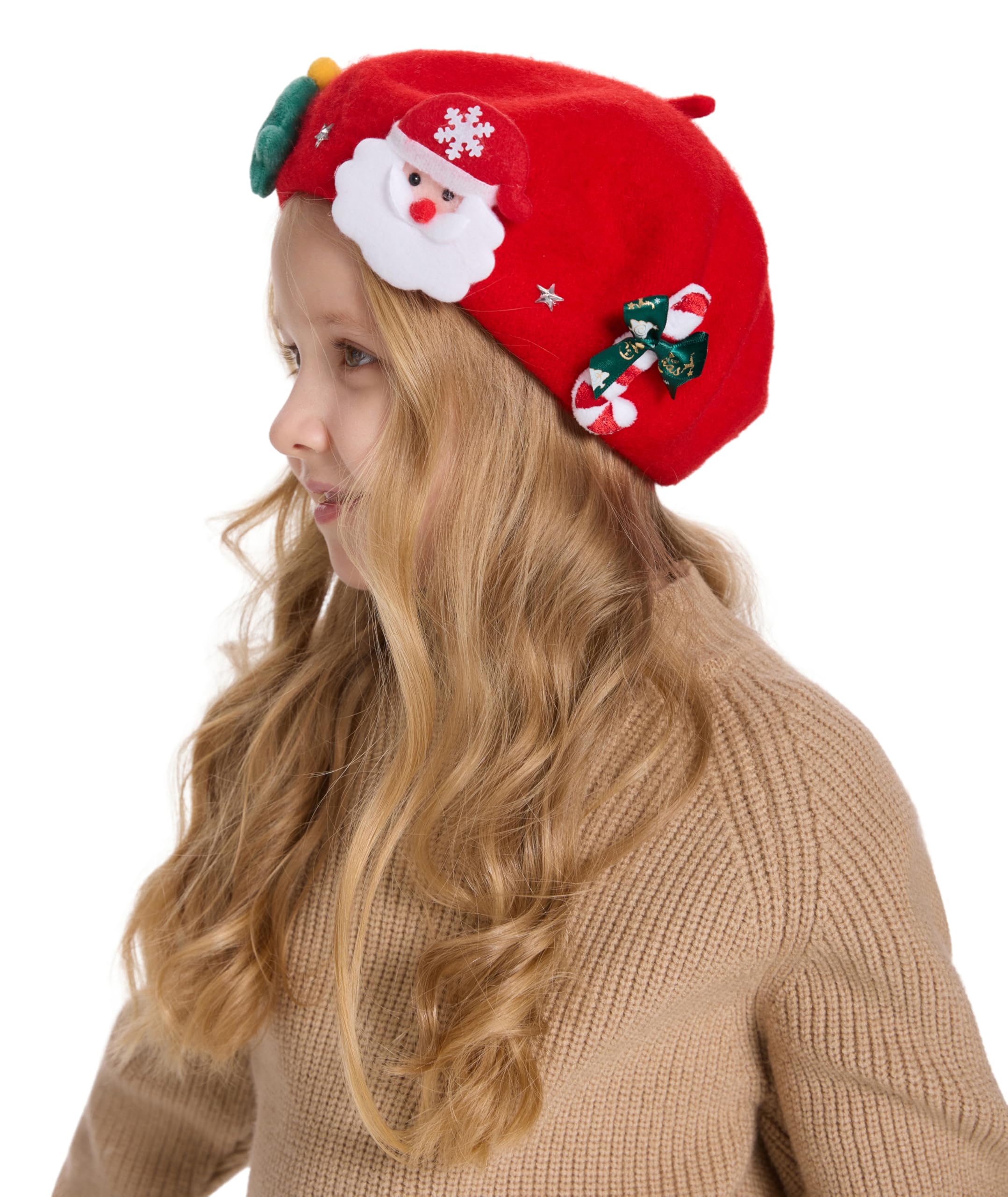 ZLYC Wool Kids Beret Hat Girls Solid Color Artist French Beret Cap(Christmas Santa Red),One Size - Image 4
