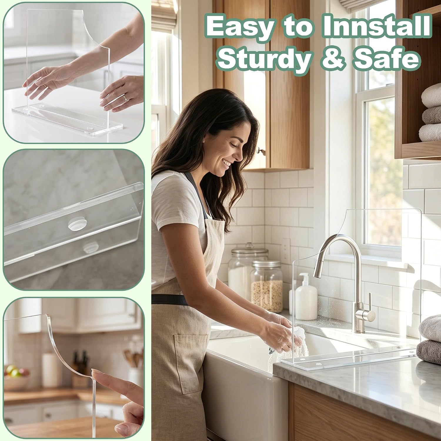 Sink Splash Guard, Clear Acrylic Splash Guards for Sink, 2 Pack | Freestanding Water Shield, Cutaway Design, Anti-Slip Base, For Island Counter, Bathroom, Laundry Room, Office, Clinic