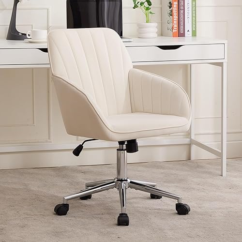 Velvet Adjustable Office Chair with Swivel Wheels, Ergonomic Executive Chair for Bedroom, Study and Dressing Table, Comfortable for Long Sitting