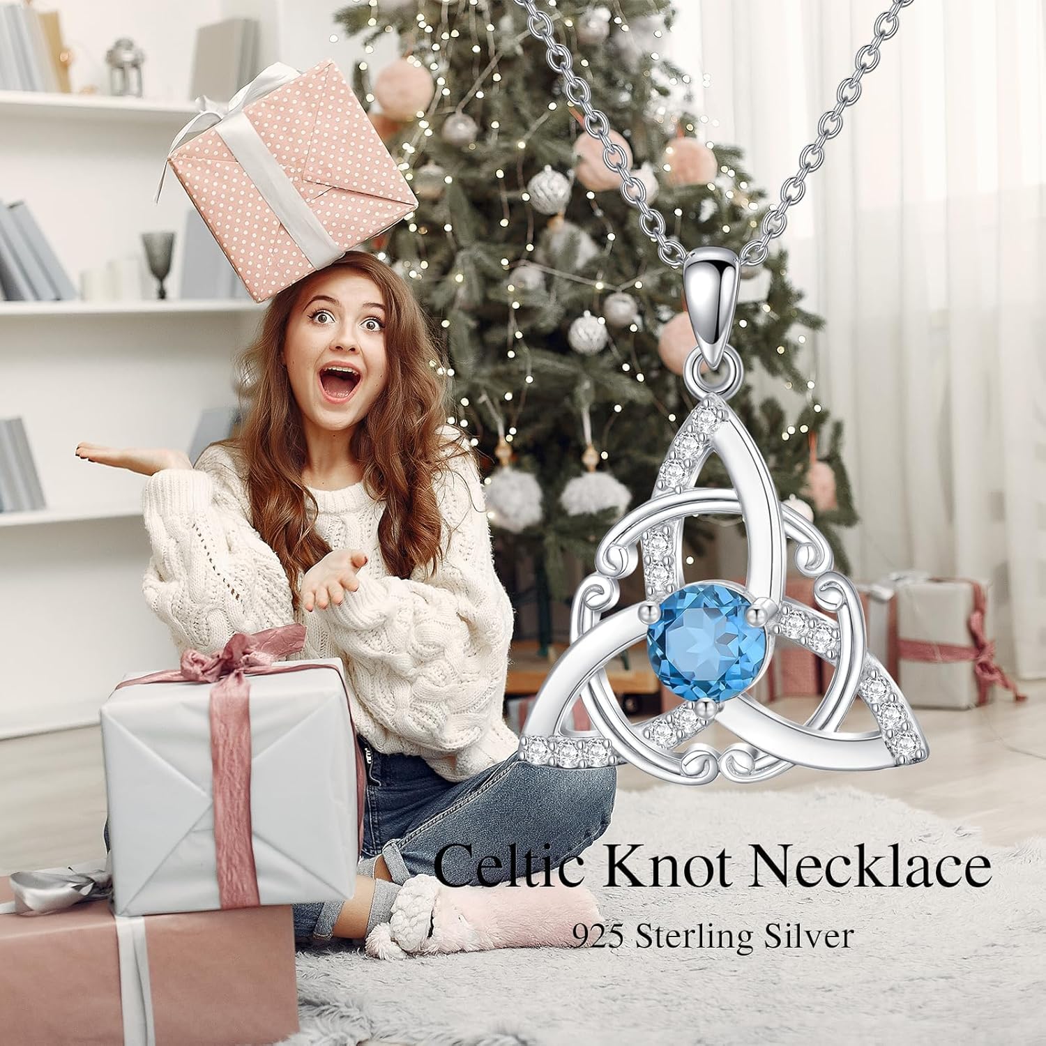 Celtic Knot Necklace for Women 925 Sterling Silver Witches Knot Necklaces Irish Celtic Knot Pendant London Blue Topaz Irish jewelry Gift for Mom Wife - Image 6