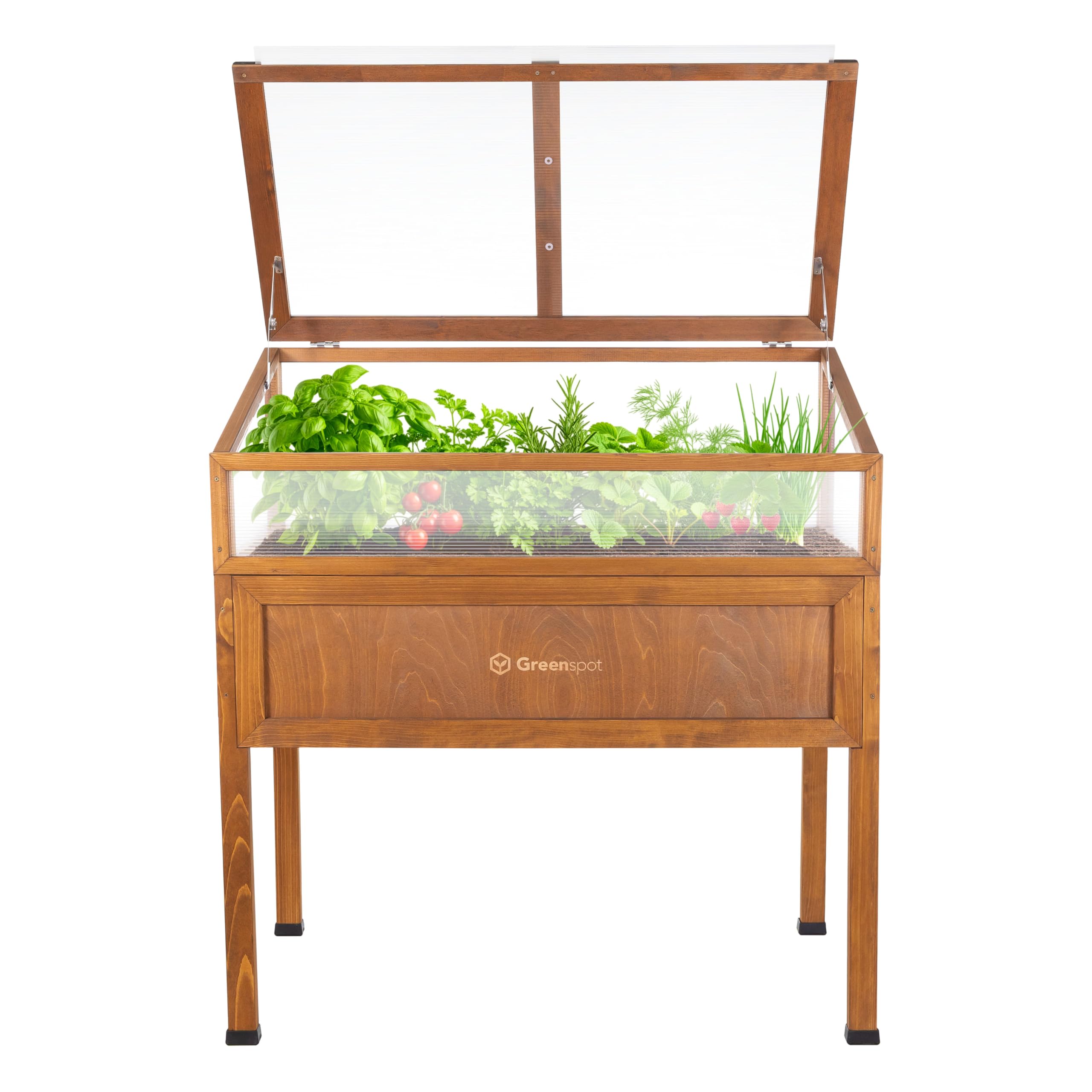 Greenspot - Hochbeet Balkon mit Haube - Hochbeet mit Frühbeetaufsatz - 110x55x120cm - aus Holz - Terrasse Minigewächshaus, Frühbeetkasten mit Deckel, Kräuterbeet - Vintage Palisanderbraun