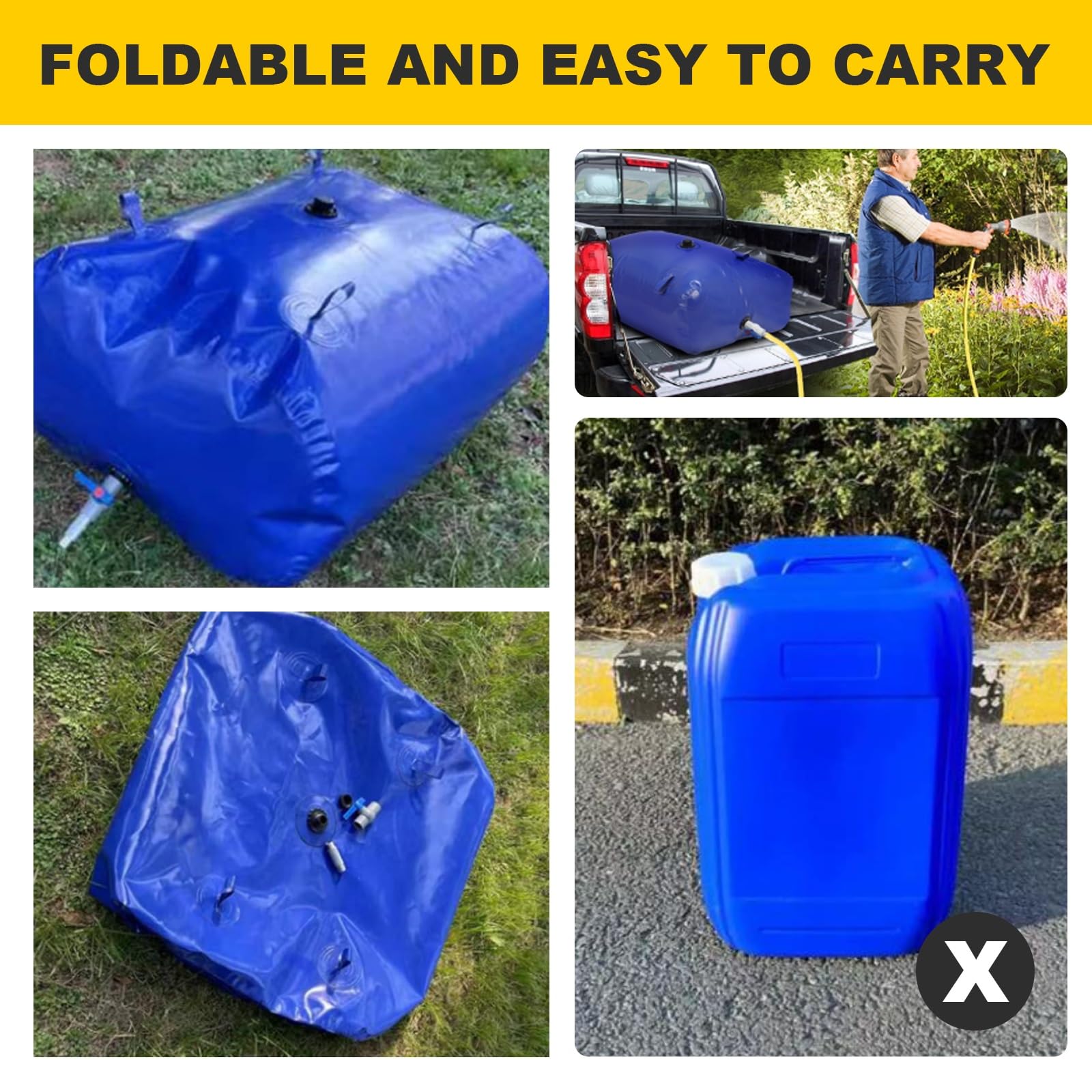 Deposito Agua 1000 litros, Depósito Agua Camper con Transporte Manual, Deposito Agua Flexible for Agua de Emergencia, RV, Riego, Azul, 1000L