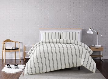 TRULY SOFT Millenial Stripe Ivory and Black Polyester 3-Piece King Comforter Set, Stripe Themed, for Men and Women, Oeko-TEX Certified Confidence
