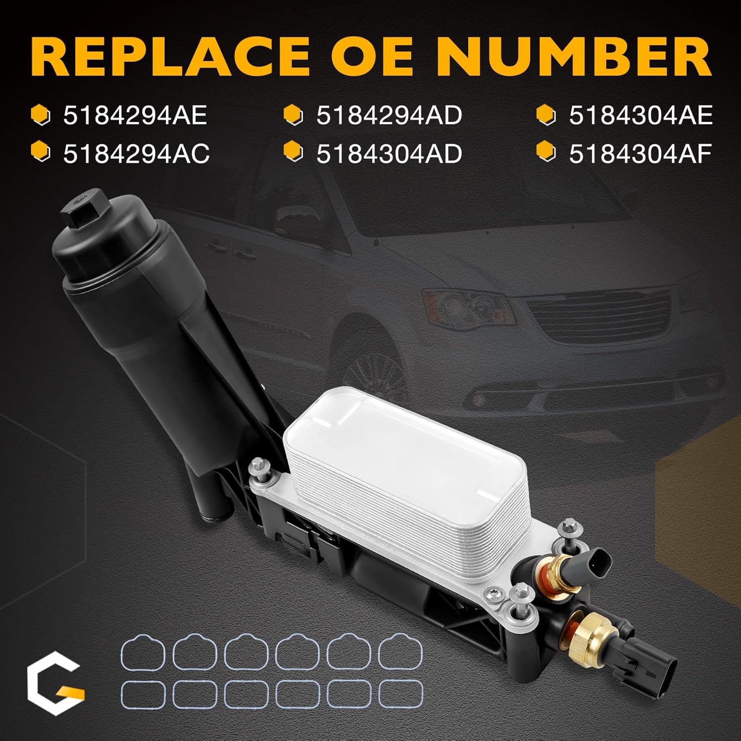 Engine Oil Cooler Oil Filter Housing Adapter Assembly | for 2011-2013 Dodge Jeep Chrysler 3.6L V6 Engine | Replaces# 5184294AE, 5184294AC, 5184294AD, 5184304AD, 5184304AE, 5184304AF