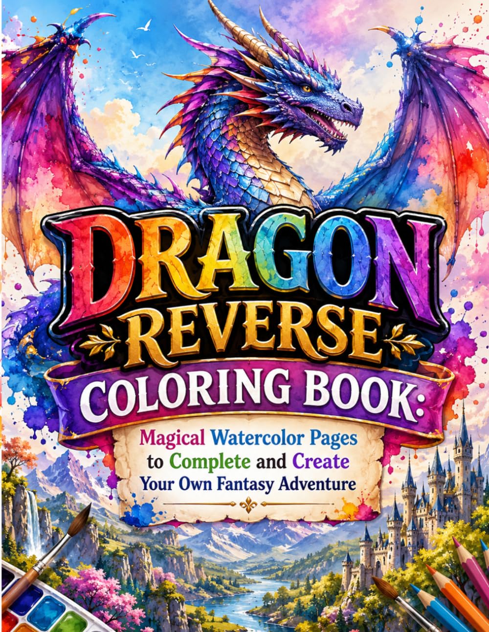 Dragon Reverse Coloring Book: Magical Watercolor Pages to Complete and Create Your Own Fantasy Adventure
