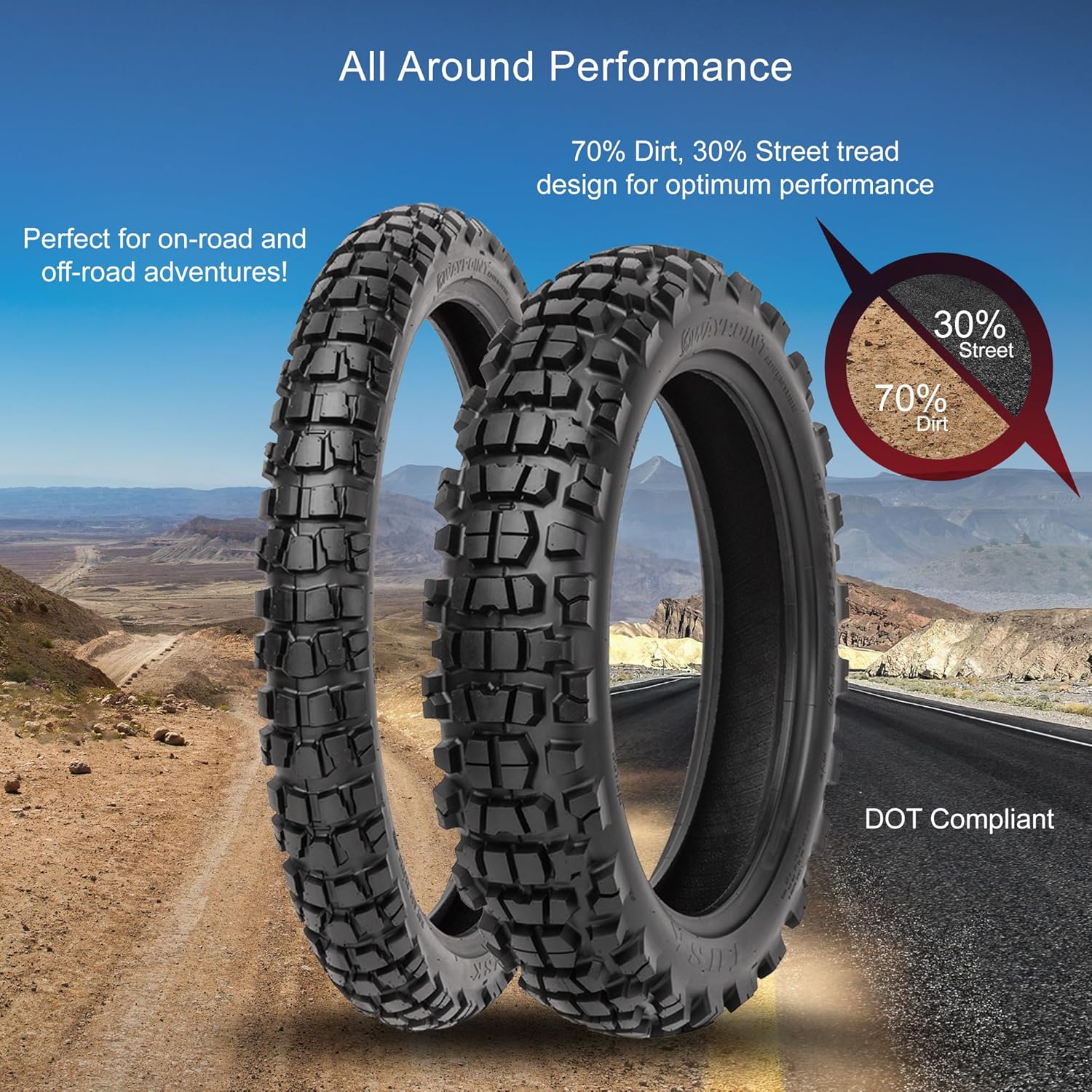 Tusk Waypoint Adventure Motorcycle Tire Set – 90/90-21 (54R) Front & 130/90-18 (69R) Rear – Tube Type Dual Sport Tires – DOT Compliant On/Off-Road Tread