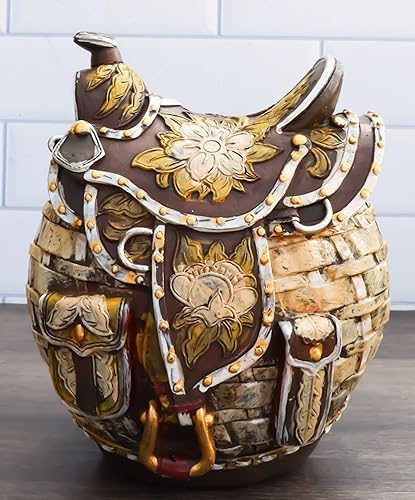 Miniatura 7 de Ebros Gift Silla de caballo de vaquero marrón rústico con diseño floral y de mimbre con diseño de cesta de dinero, moneda de ahorro, hucha de 5.5