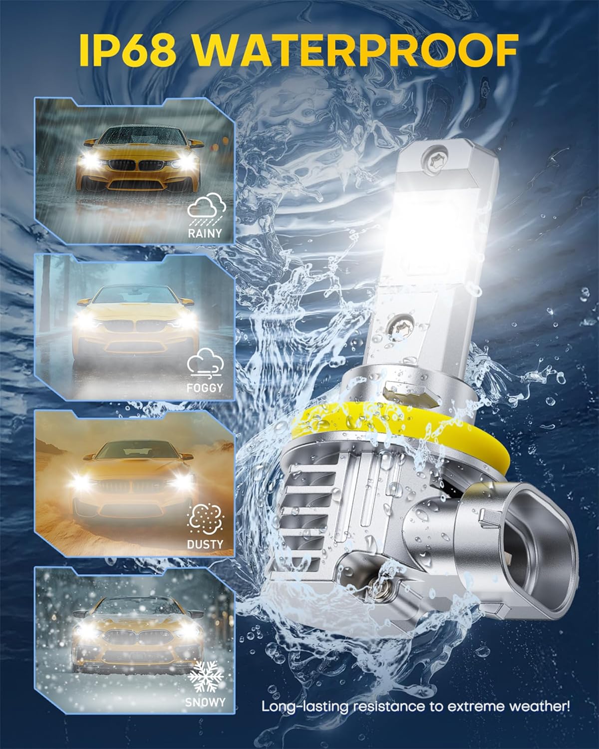 AUXITO H11 LED Fog Lights, 1000% Brighter 6500K White, 1:1 Mini Size No Adapter Needed, 3 Min Quick Install, No Flicker, 99% Compatibility, Pack of 2