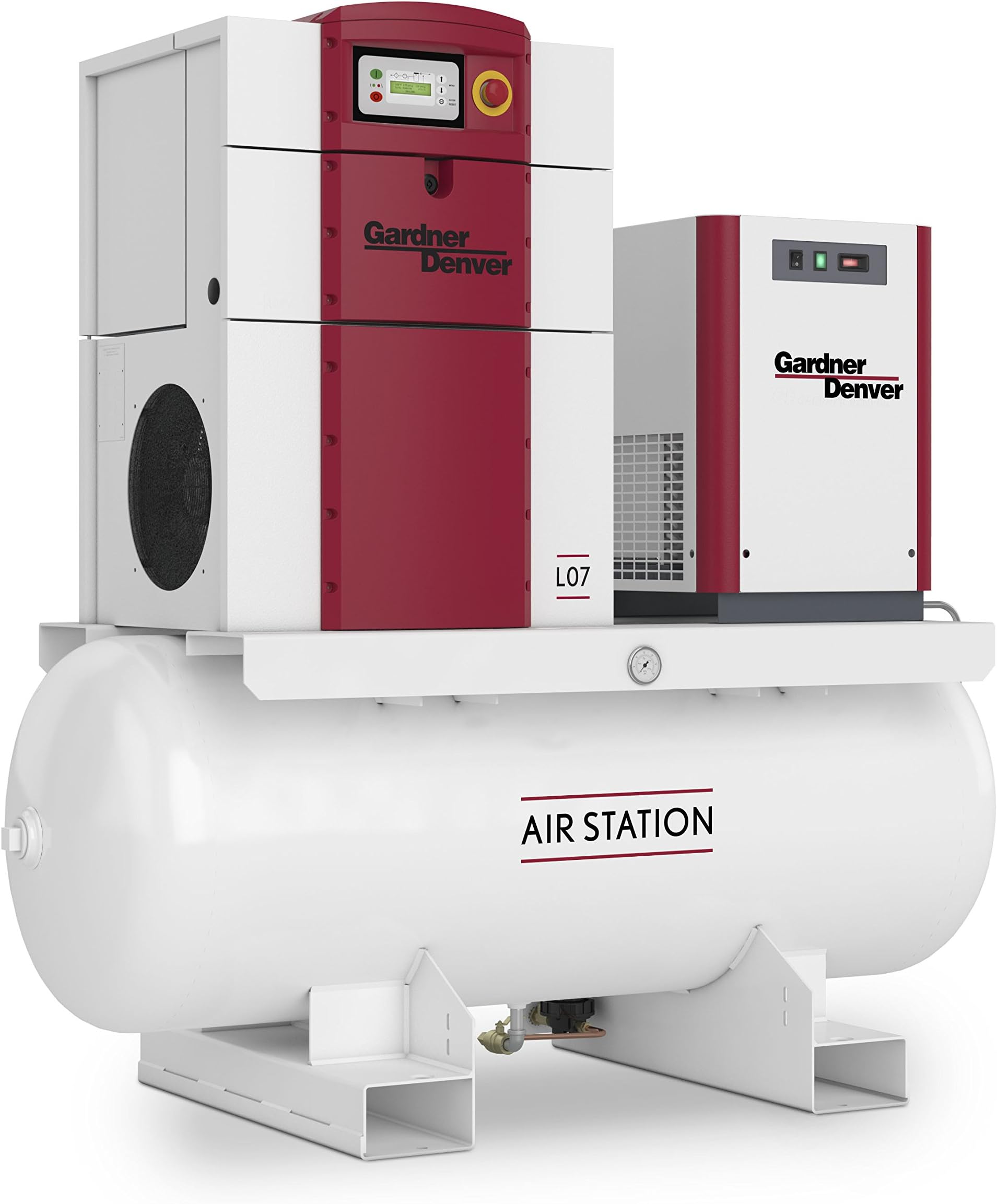 L-Series 10 HP Rotary Screw Compressor Mounted on a 120 Gallon Receiver Tank, 208V/3 Phase, 39.6 CFM Maximum Flow Rate