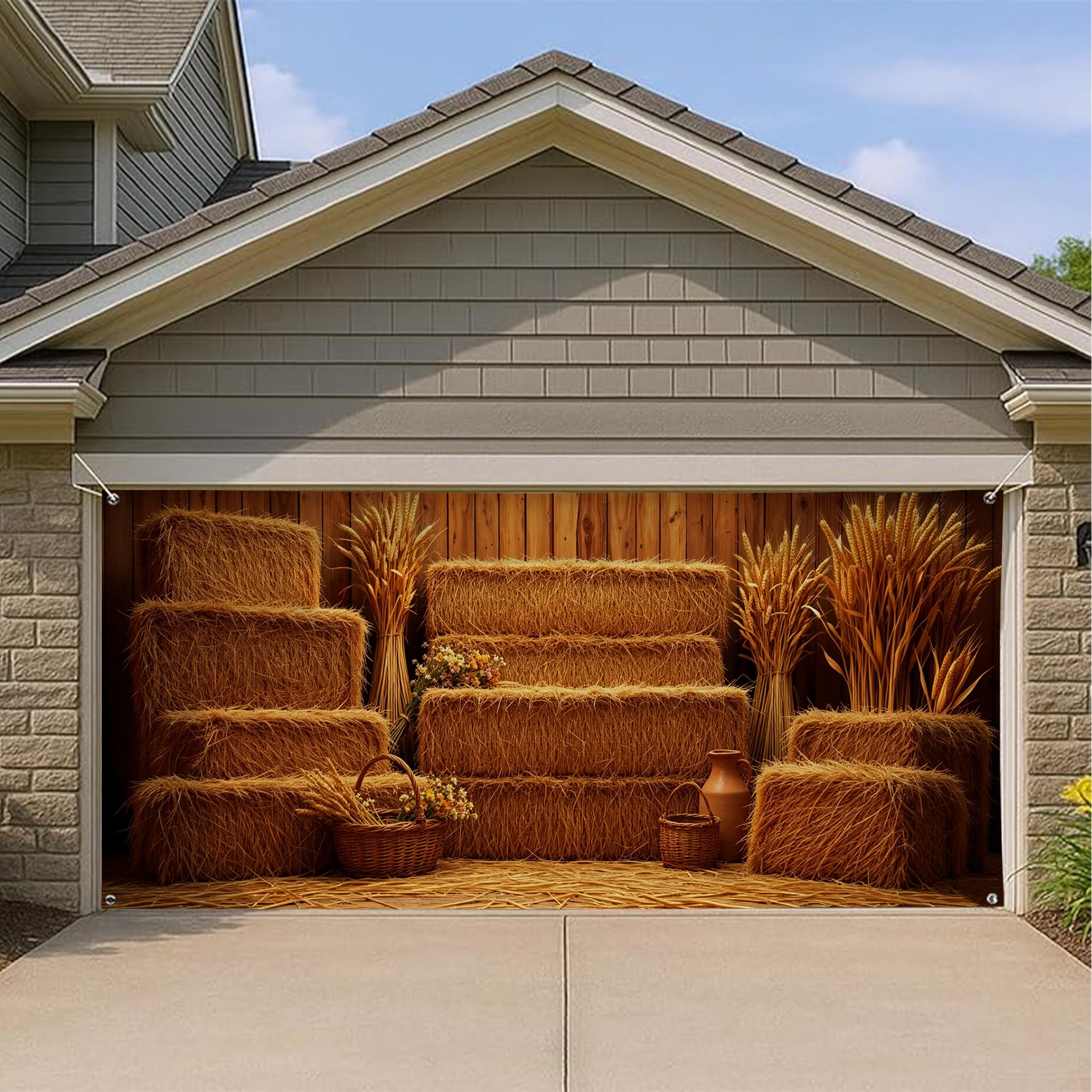 Housse de porte de garage rustique d'automne 397x180 cm pour decoration exterieure vintage