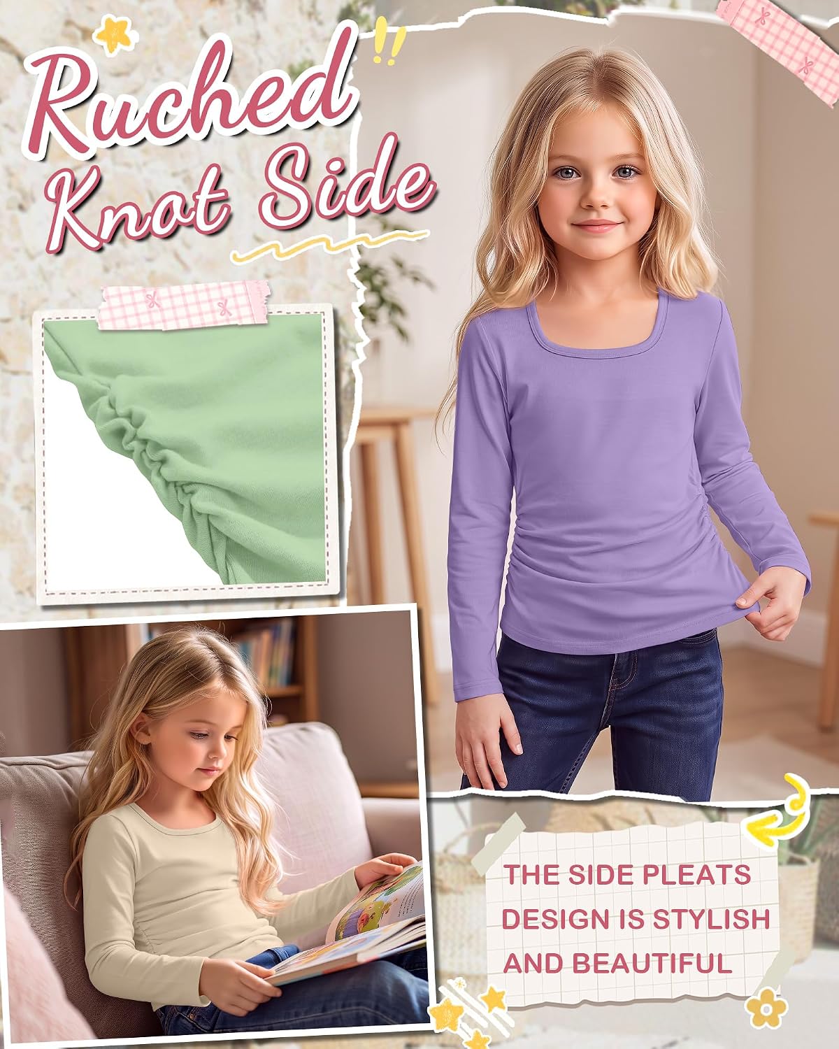 3 Pack Toddler Girl's Long Sleeve Shirts 18M-5T