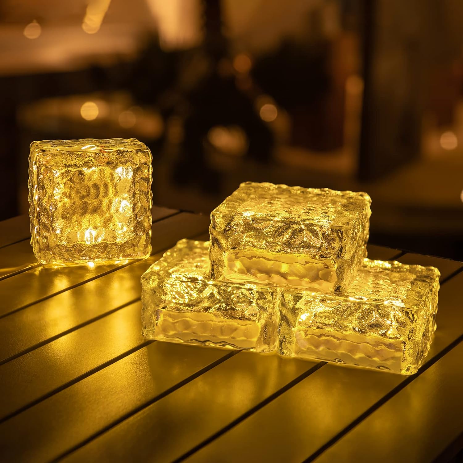 ROSHWEY 4 Pack Glass Solar Brick Lights, 4x4 inch Solar Ice Cube Lights