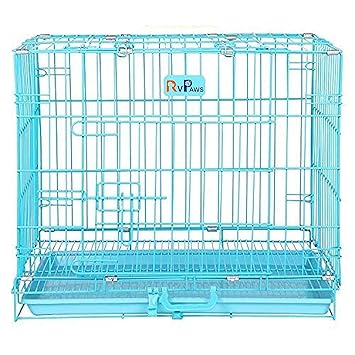 RvPaws 18 Inch Single Door Blue Folding Metal Dog Cage/Crate/Kennel with Removable Tray