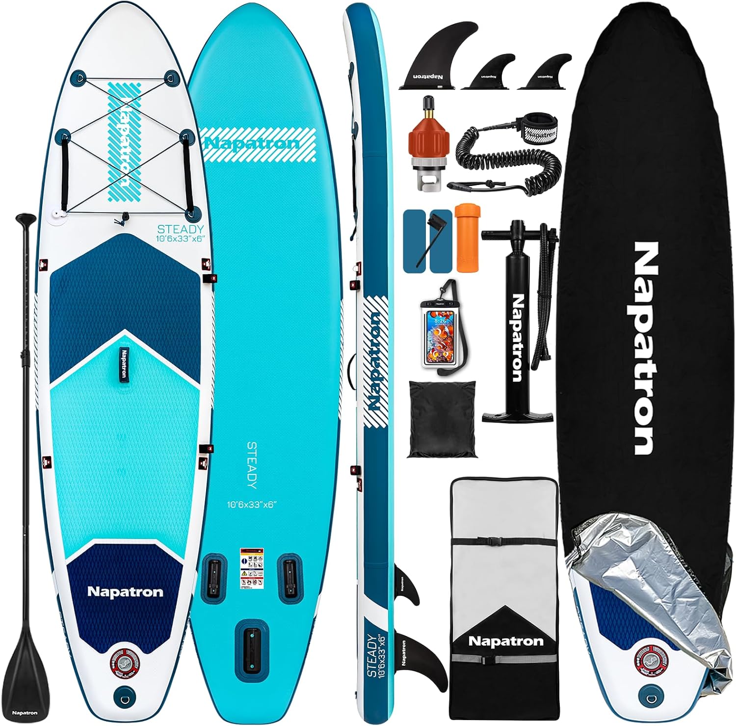 Napatron Inflatable Paddle Board, 10'6" Ultra Lightweight SUP with Adjustable Paddle, Anti-Slip Deck,Coiled Leash & Carry Bag,Stable All-Around Stand Up Paddle Board for Adults